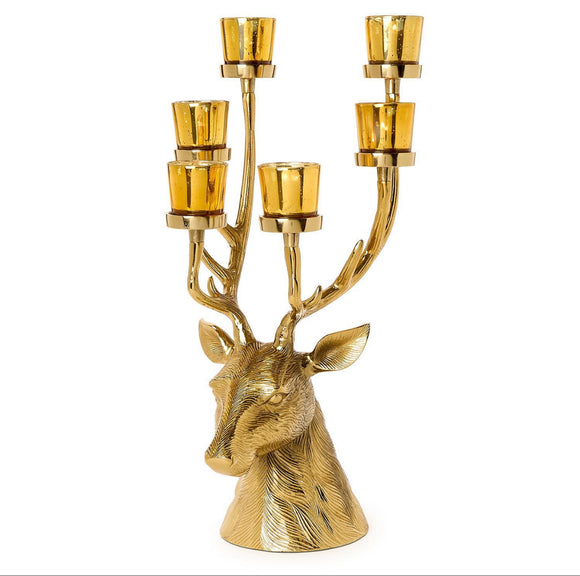 Gold Stag Candelabrum Centerpiece with Six Removeable Tealight Candleholders