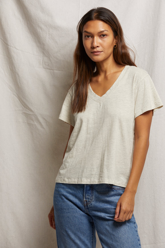 Hendrix Cotton Short Sleeve Boxy V Neck Tee