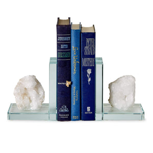 Set of 2 White Quartz Crystal Bookend - White Quartz/Glass