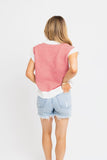 Red Stripe Vneck Sleeveless Sweater