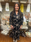 Black Maxi Dress with Cream Flower Details