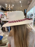 Custom Eggshell Palm Hat Paw Print with Thin Maroon/White Braided Band