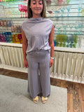Silver Scuba Cropped Wide Leg Pant