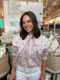 Pink French Floral Novelty Collar Top