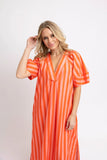 Coral Stripe Vneck Signature Maxi Dress