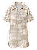 Check Denim Vneck Pocket Dress