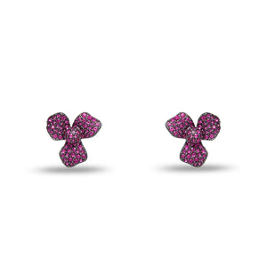 Raspberry Pave Trillium Stud Earrings