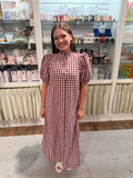 Wine and White Gingham Maxi Dress
