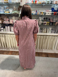 Wine and White Gingham Maxi Dress