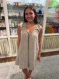 Light Blue Linen Stripe Scoop Dress