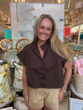 Brown Boxy Button Top