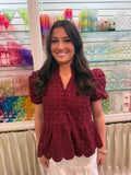 Burgundy Eyelet Top T30420