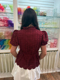 Burgundy Eyelet Top T30420