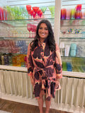 Brown Combo Long Slv Dress D33496