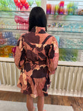 Brown Combo Long Slv Dress D33496