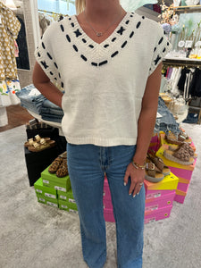 Cream Short Sleeve Sweater
