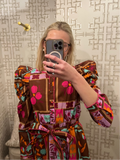 Floral Frame Puff Sleve Shirt Dress