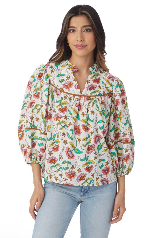 Crosby Rosie top in woodcut floral