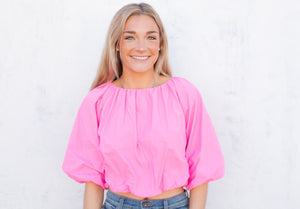 Pink Mid Puff Sleeve Top