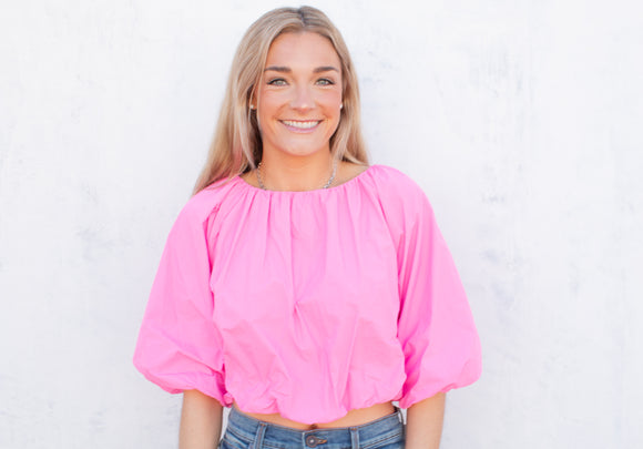 Pink Mid Puff Sleeve Top