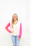 Ecru/Pink/Orange Knitwear V-Neck Sweater