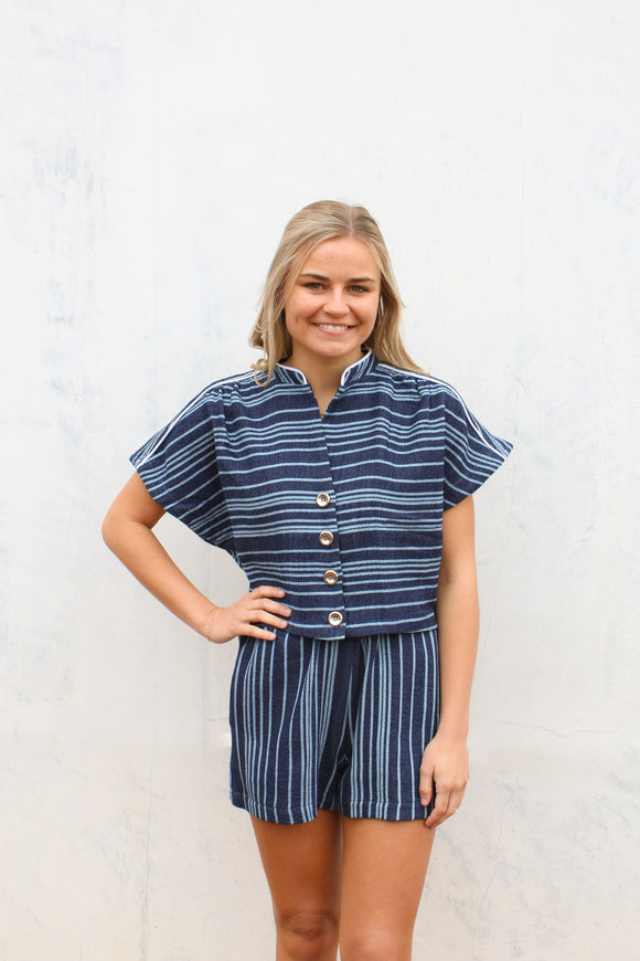 Poppy Top Navy Double Knit Top