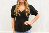 Black Pleated V-Neck Top