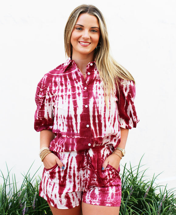 Garnet Puff Sleeve Button Up