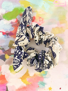 Blue and White Bow Knot Scrunchie
