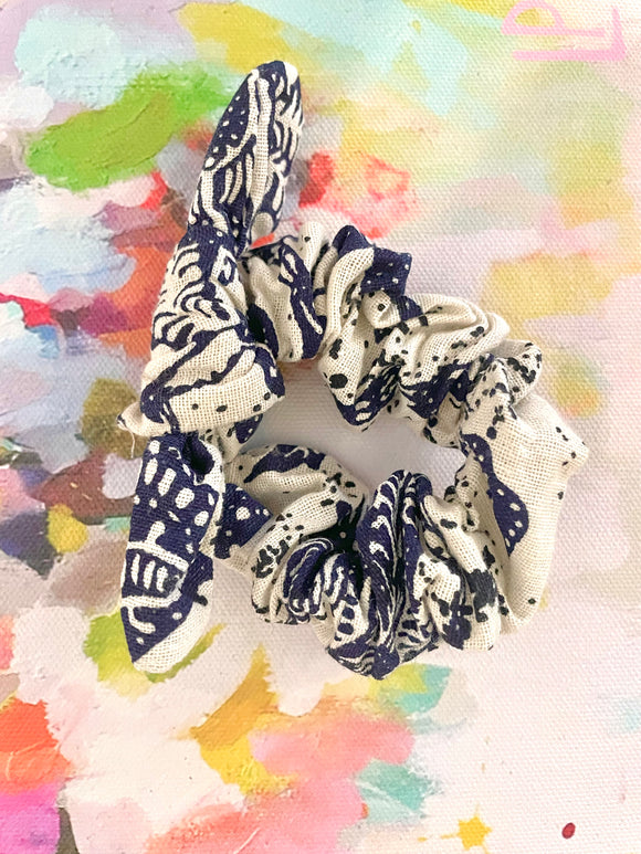 Blue and White Bow Knot Scrunchie