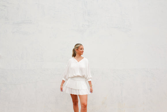 Aurelie Pleated Mini Dress - White