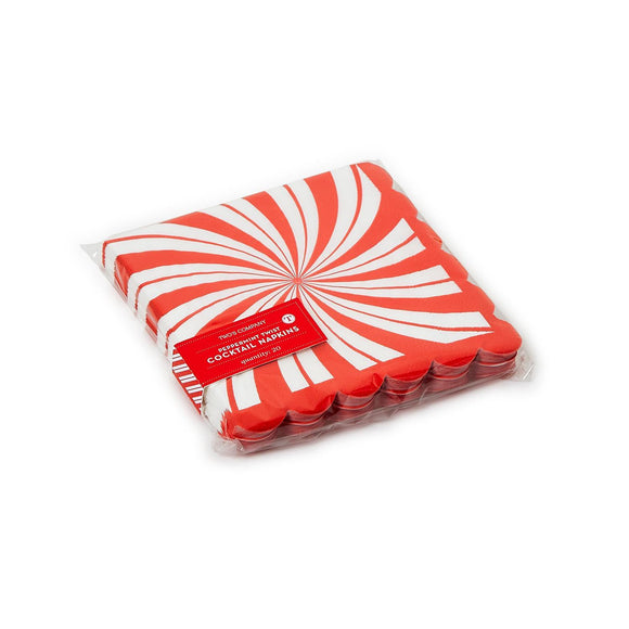 Peppermint Twist 3-Ply Paper Cocktail Napkin with Scalloped Edge