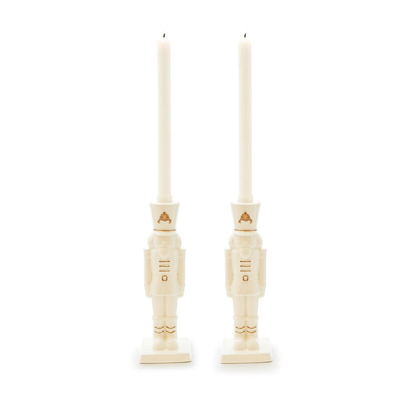Nutcracker Taper Candle Holder with Hand-Painted Gold Accent - Porcelain