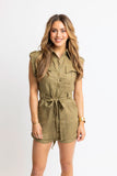Olive Solid Pocket Tie Romper
