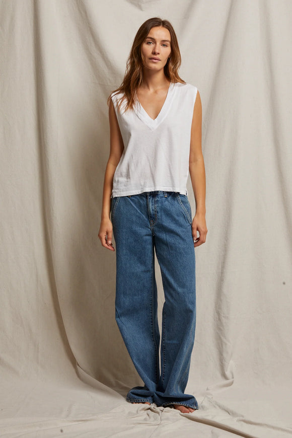 White Margot Cotton Sleeveless V NeckTee