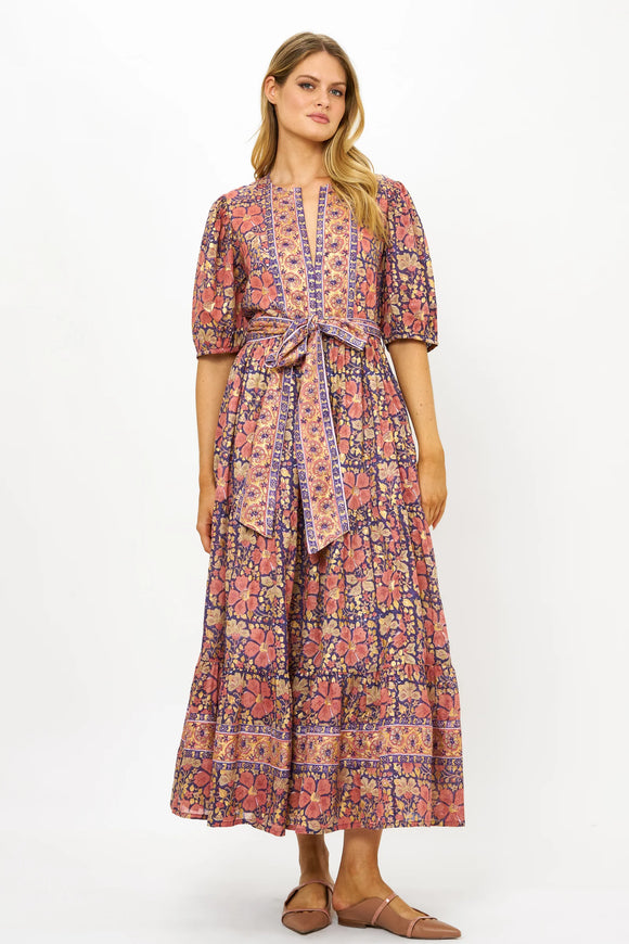 Navy Matera Puff Sleeve Maxi