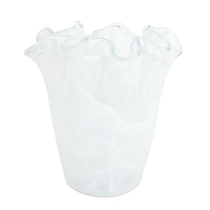 Onda Glass White Ruffled Vase