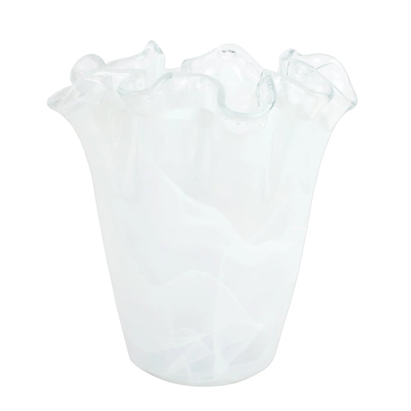 Onda Glass White Ruffled Vase