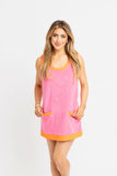 Pink Solid Colorblock French Terry Scoop Dress