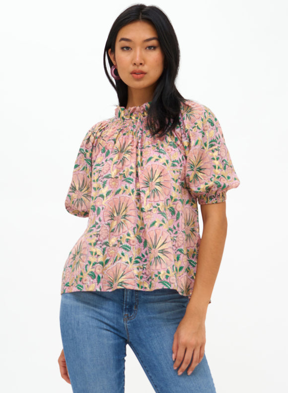 Rose Ankara Smocked Neck Top