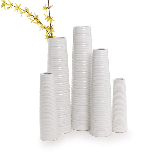 White Ribbed Cylinder Vase