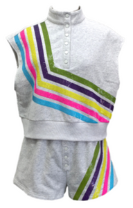 Grey Multi Diagonal Stripe Henley Tank