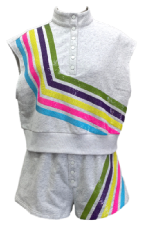 Grey Multi Diagonal Stripe Henley Tank
