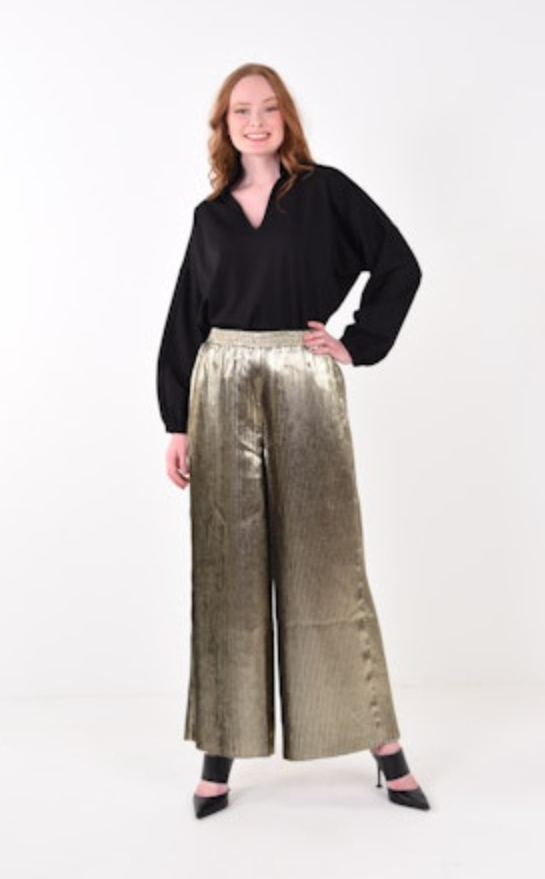 Pleated Pant - Black/Gold