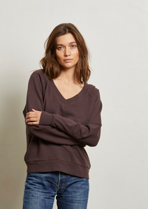Cocoa Relaxed French Terry V Neck Sweatshirt