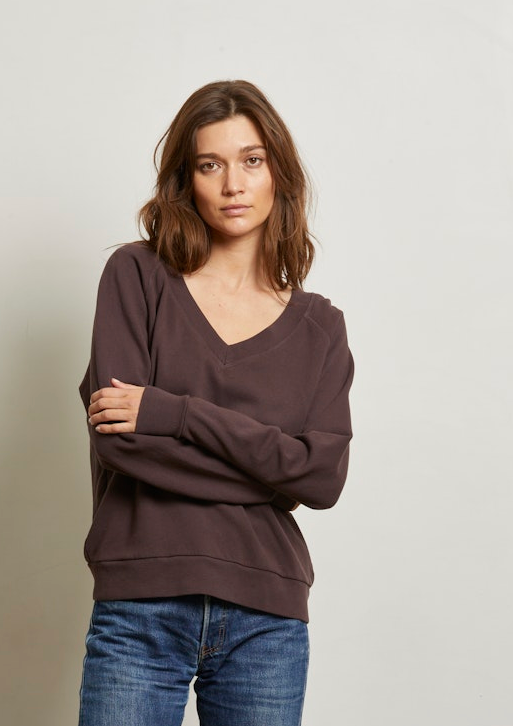Cocoa Relaxed French Terry V Neck Sweatshirt
