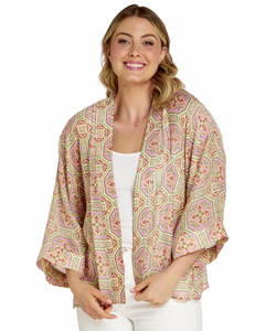 Vintage Tiles Pink Short Kimono
