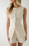 Tan Eyelit Button Shorts