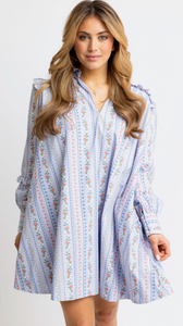 French Floral Vine VNeck Ruffle Dress