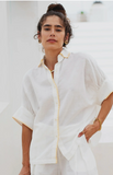 Cass Blouse w/ Embroidery in White Linen